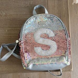 Justice Silver and Pink Sequin Small Backpack